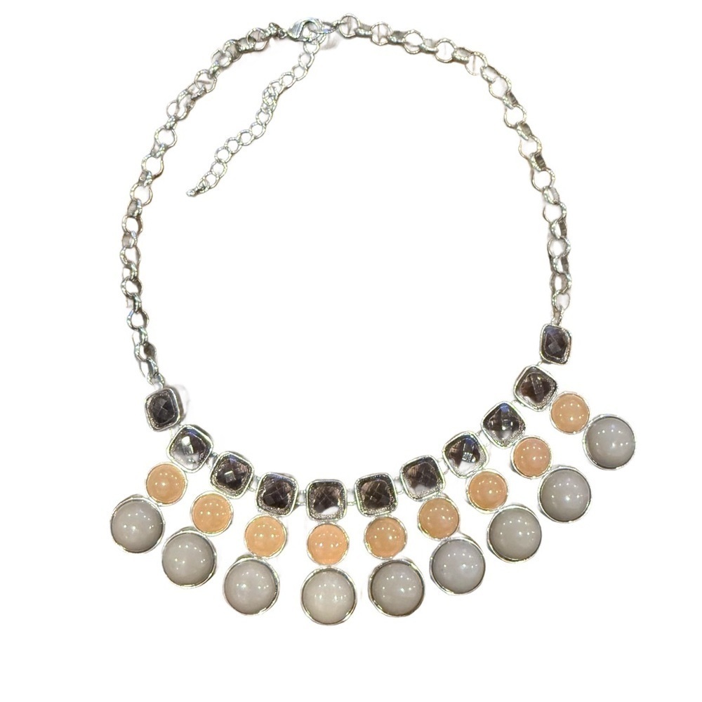 Peach and Gray Elegant Silver Y2K Chunky Statement Necklace!